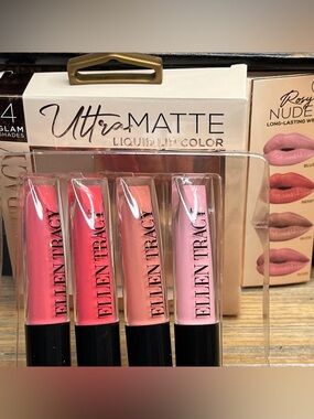 Ellen Tracy Rosy Nudes Ultra Matte Long Lasting Liquid Lip Color Set-4pc BNIB